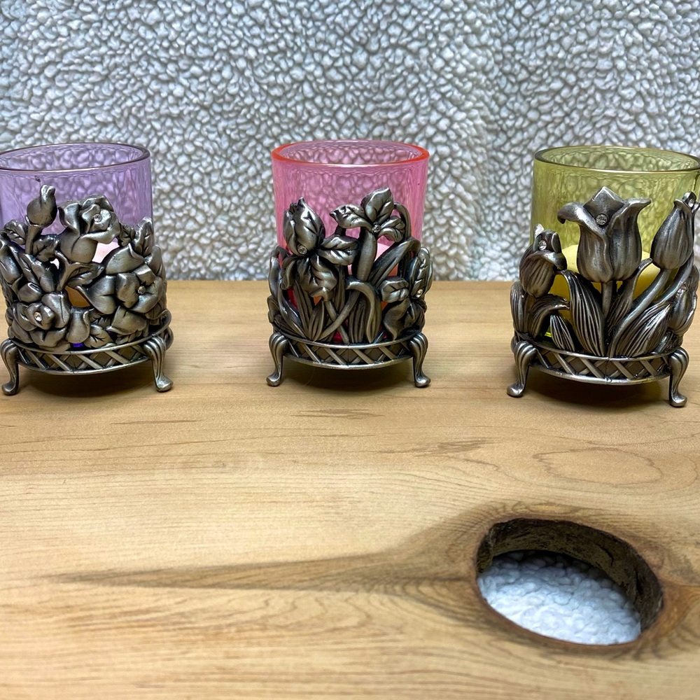Set of three votive candle holders w/lights